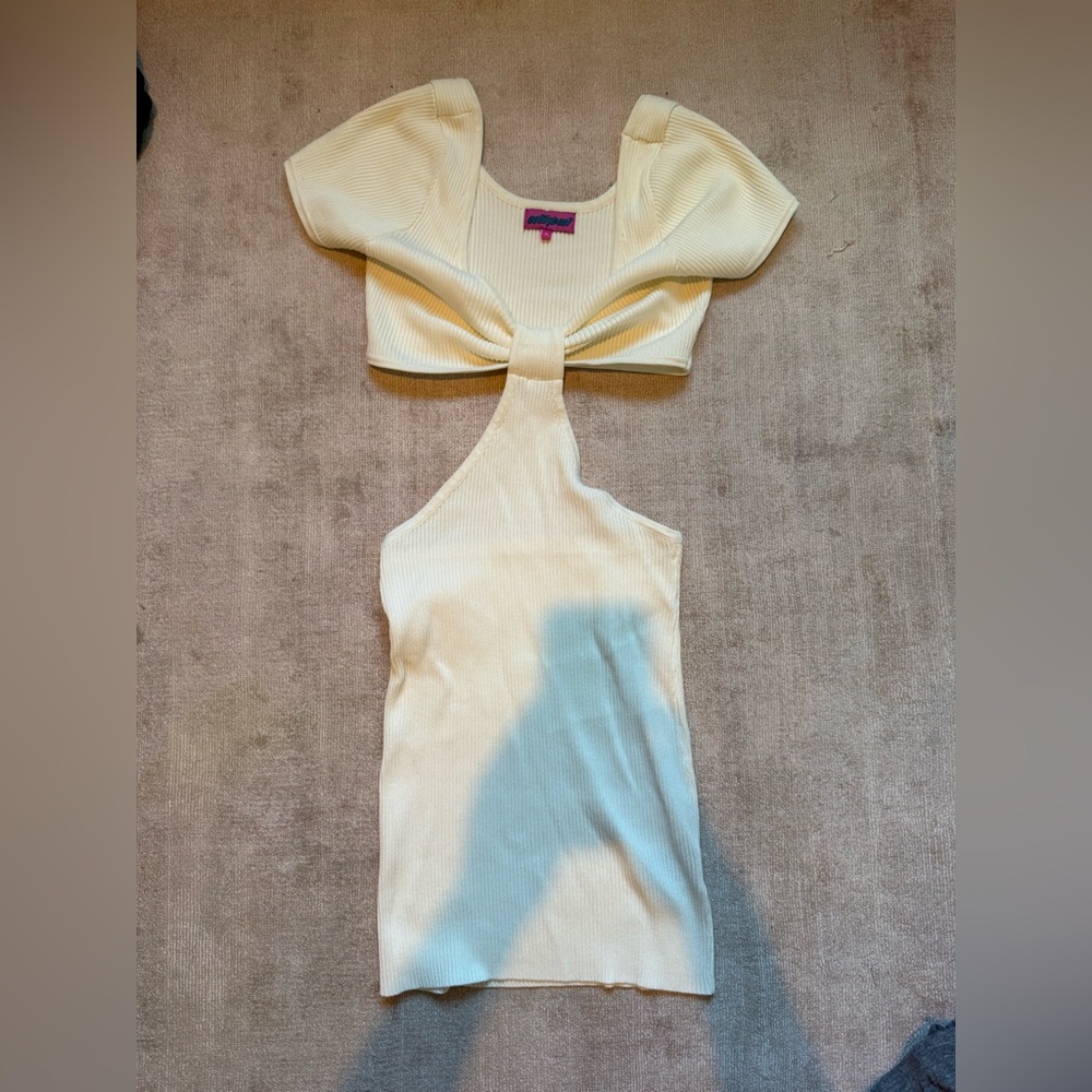 Edikted Ivory Ribbed Bodycon Dress With Open Middle Size Medium Cream